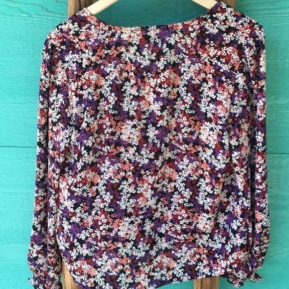 ANTHROPOLOGIE WRAP SURPLICE DARK SMALL FLORAL PRINT LS OVERSIZED TOP SZ SMALL N… - Picture 5 of 6